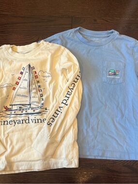 Vineyard Vines Kids Long & Short Sleeve Tee Bundle - Blue & Cream